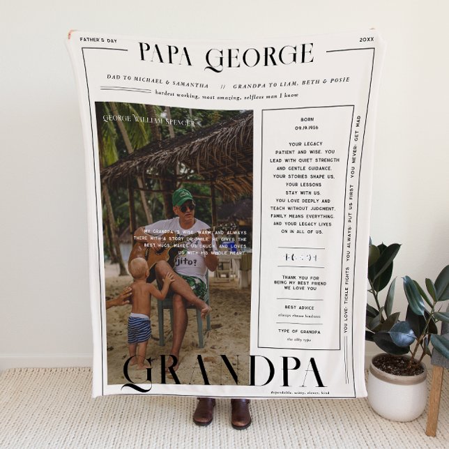 Modern Newspaper-Style Father’s Day Photo Blanket Fleecefilt (Skapare uppladdad)