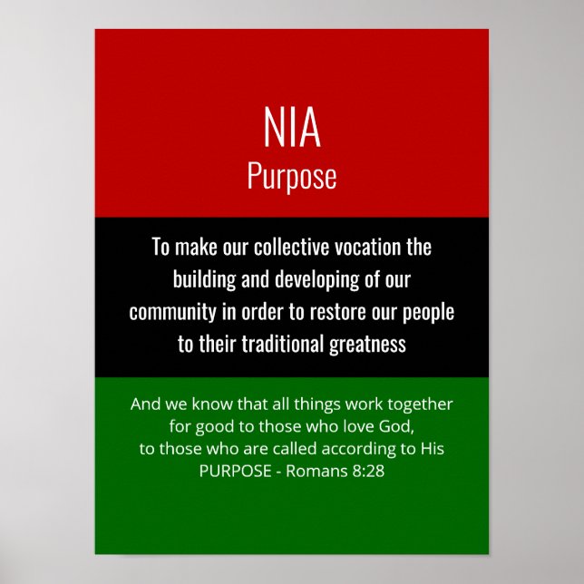 Modern NIA Purpose Romans 8 28 Christian Kwanzaa Poster (Framsidan)