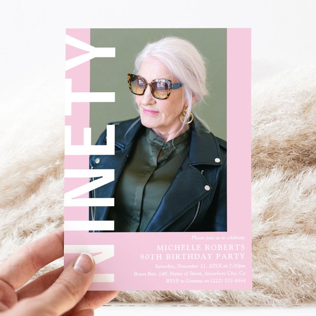 Modern NINETY Foto 90-års födelsedagsinbjudan Inbjudningar (Skapare uppladdad)
