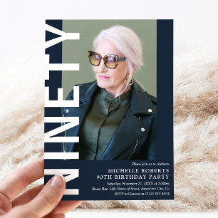Modern NINETY Fotografi 90-års födelsedagsinbjudan Inbjudningar