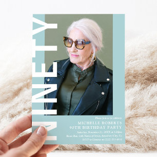 Modern NINETY Photo 90:e Födelsedagsfest inbjudan