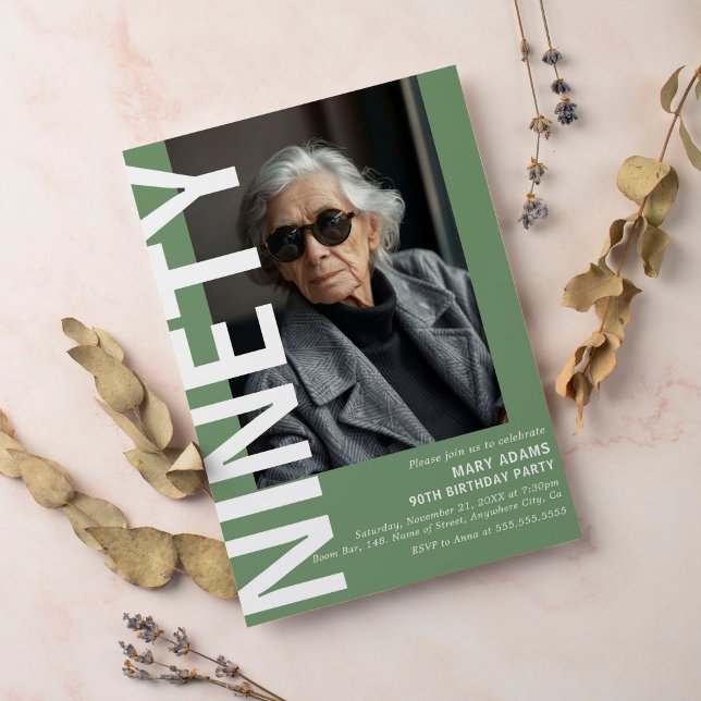 Modern NINETY Photo 90:e Födelsedagsfest Inbjudningar (Skapare uppladdad)