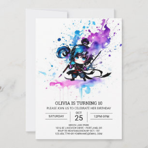 Modern Ninja Editable Girl Birthday Inbjudningar