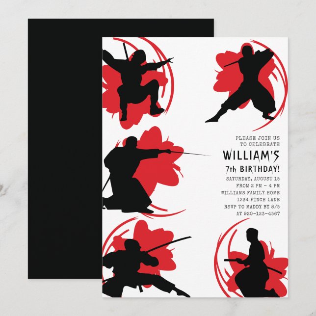 Modern Ninja-Födelsedagsfest Inbjudningar (Fram/baksida)