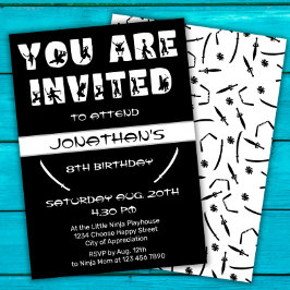 Modern Ninja Kid Krigare Silhuett Födelsedagsfest Inbjudningar