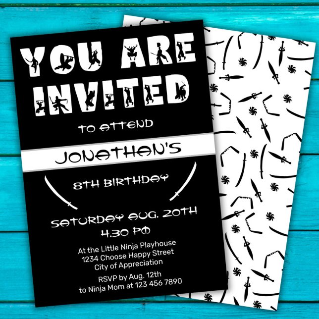 Modern Ninja Kid Krigare Silhuett Födelsedagsfest Inbjudningar (Skapare uppladdad)