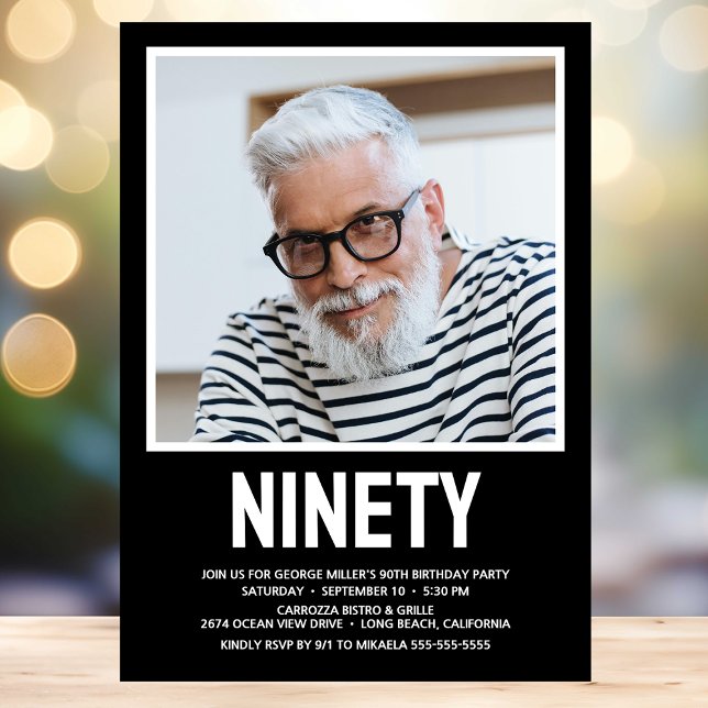 Modern NITTIO Foto 90-års födelsedagsfest inbjudan (Skapare uppladdad)
