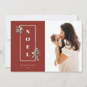 Modern NOEL Guld Winter Berry Ram Photo Red Julkort