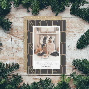 Modern NOEL-Helgdag-fotokort för jul i Mönster Inbjudningar