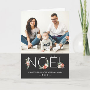 Modern NOEL Typography Poinsettia Blommigt Photo Helgkort