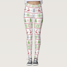 Modern Norden Sticka Ugly Sweater Red Grönt White Leggings