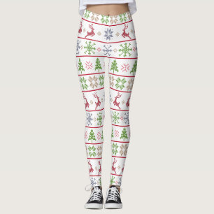 Modern Norden Sticka Ugly Sweater Red Grönt White Leggings