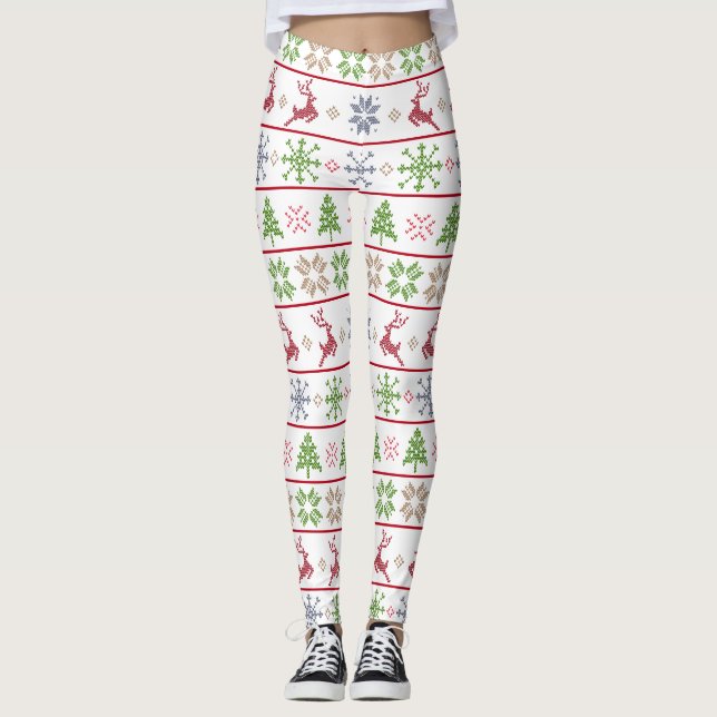 Modern Norden Sticka Ugly Sweater Red Grönt White Leggings (Framsida)