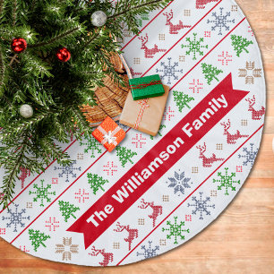 Modern Nordic Sticka Ugly Sweater Red Grönt Monogr Julgransmatta Fleece