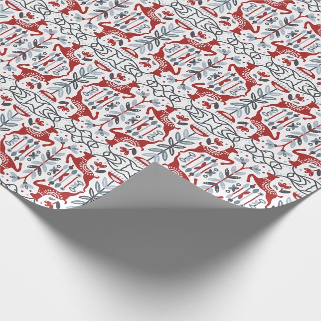 Modern nordisk julstil röd och grå presentpapper (Hörn)