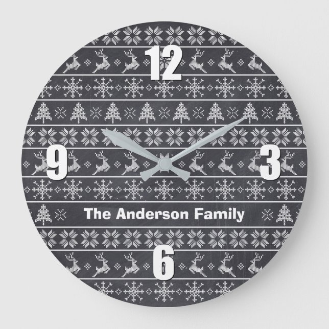 Modern Nordiska Sticka Ugly Sweater Chalkboard Nam Stor Klocka (Framsida)