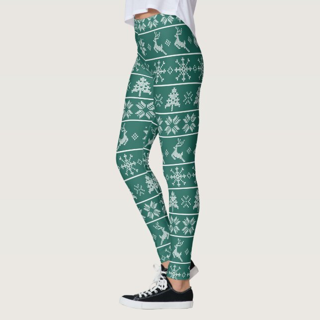 Modern Nordiska Sticka Ugly Sweater Grönt White Tr Leggings (Vänster)
