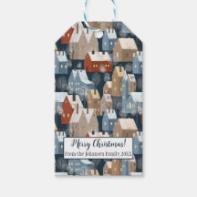 Modern Nordiska vinterstadshus Mönster Blue Red