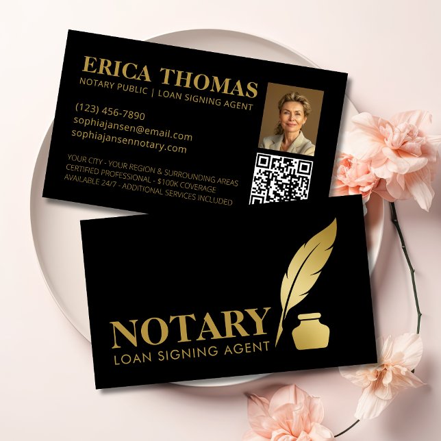 Modern notarius Affärskort med QR-kod Visitkort (Modern Notary Photo Business Card with QR Code)