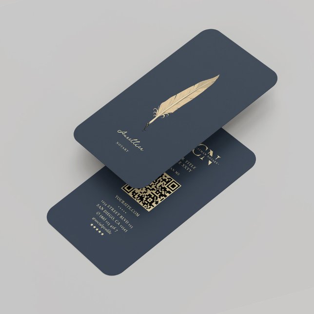 Modern notarius Mörk blått Guld Quill Monogram Visitkort (Modern Notary Dark Blue Gold Quill Monogram Business Card
)