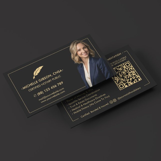 Modern Notarius Publicus Svart Exekutiv Signerings Visitkort (Modern Notary Public Black Executive Signing Agent Business Card)