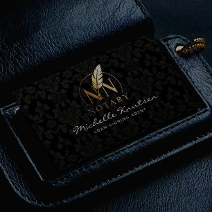 Modern Notary Loan Signing Agent Black Guld Damask Visitkort