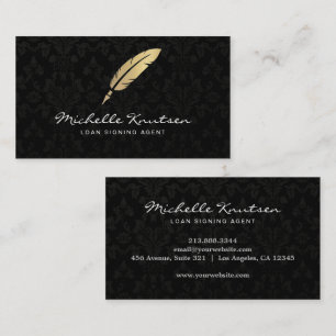 Modern Notary Loan Signing Agent Black Guld Damask Visitkort