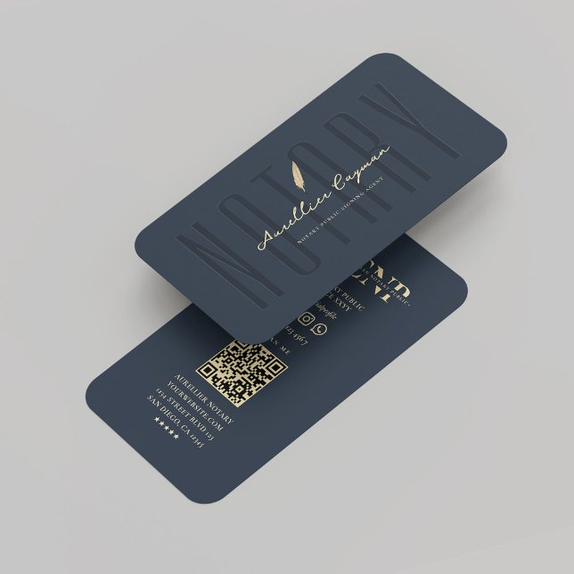 Modern Notary Monogram Mörk blått Guld Quill Pen Visitkort (Modern Notary Monogram Dark Blue Gold Quill Pen Business Card
)