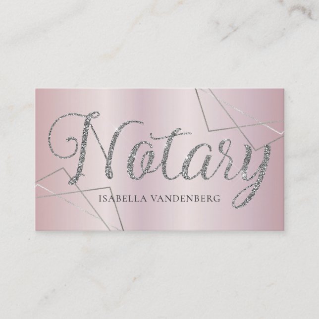 Modern Notary Public Blush Lilac Glitter Geometric Visitkort (Framsida)
