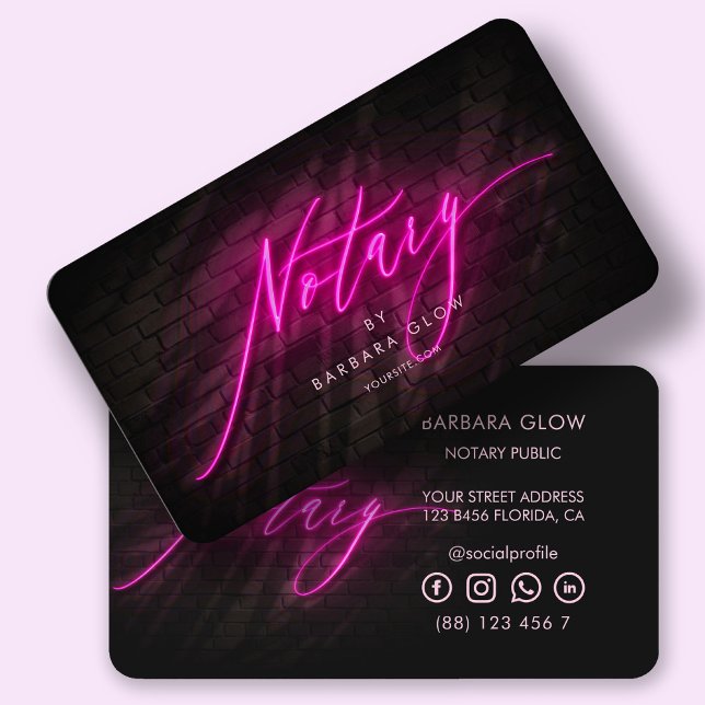 Modern Notary Public Glowing Neon Shock rosa Visitkort (Skapare uppladdad)