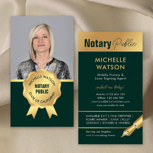 Modern Notary Public Photo Grönt & Guld Visitkort