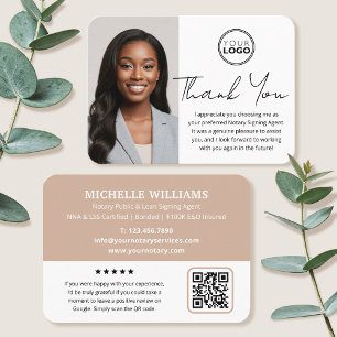 Modern Notary Public Tack Photo QR Code Beige Visitkort
