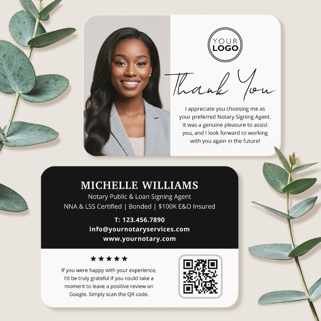 Modern Notary Public Tack Photo QR Code Black Visitkort (Skapare uppladdad)