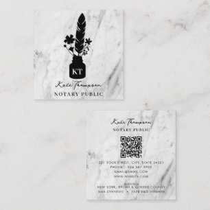 Modern Notary Signing Agent Botanisk Quill Logotyp Fyrkantigt Visitkort