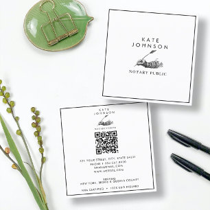 Modern Notary Signing Agent Feather Quill Logotyp Fyrkantigt Visitkort