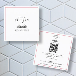 Modern Notary Signing Agent Feather Quill Logotyp Fyrkantigt Visitkort