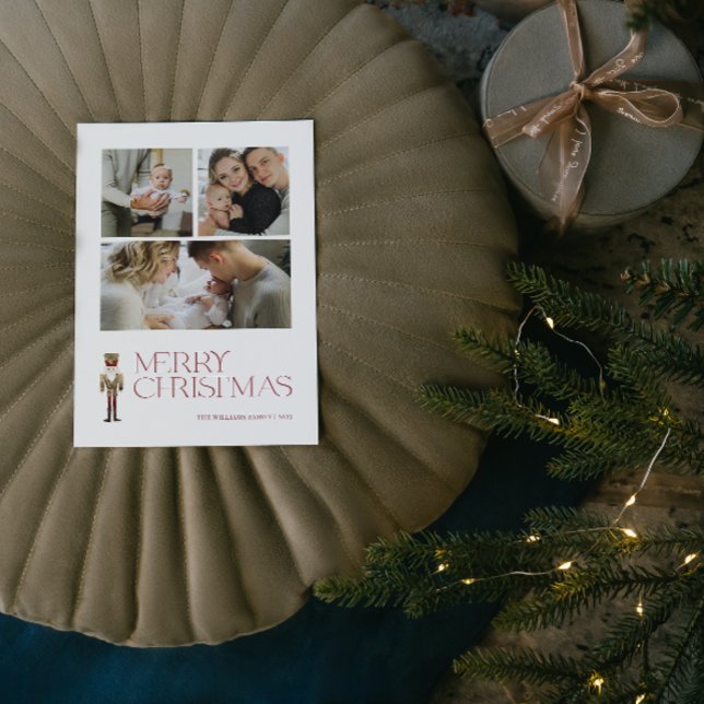 Modern Nötknäppare God Jul 3 Foto Helg Vykort (A Nutcracker Holiday! Wishing You a Merry Christmas in Modern Minimalist Style. 🎄🎭 [Your Photo Her)