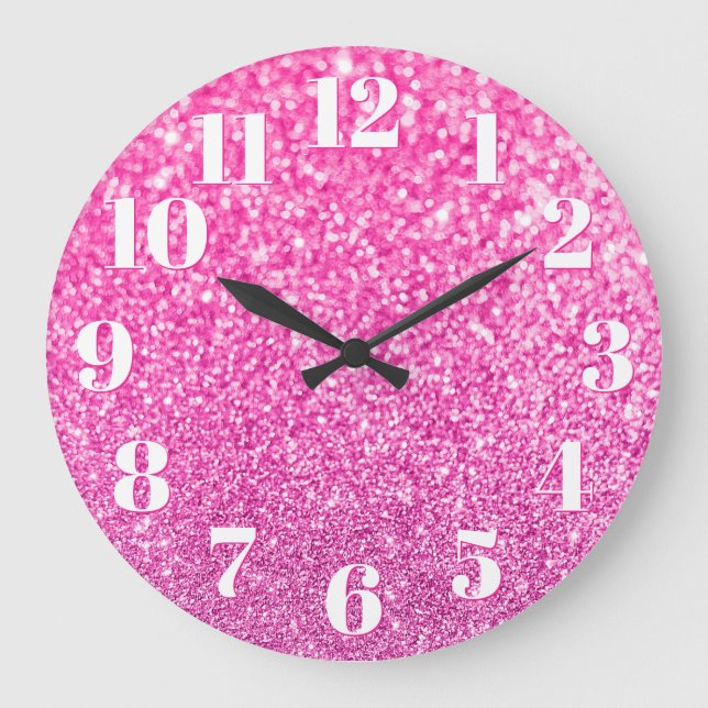 Modern Numbers Faux Sparkly Bokeh Rosa Glitter Stor Klocka (Framsida)