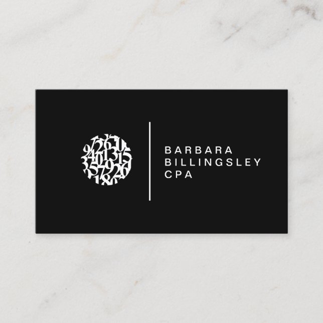 Modern Numbers Logotyp Accountant Black Visitkort (Framsida)