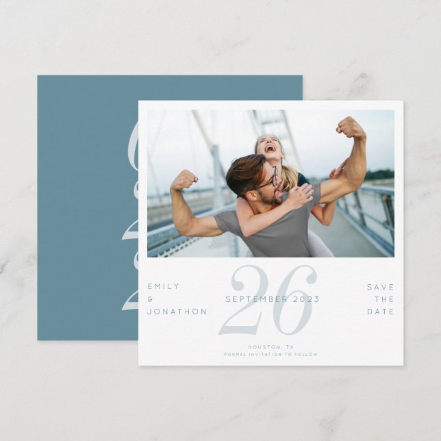 Modern nummerdatum Foto Blått Spara datum Datumet (Fram/baksida)