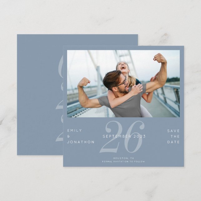 Modern nummerdatum Foto Dusty Blue Spara datum Datumet (Fram/baksida)