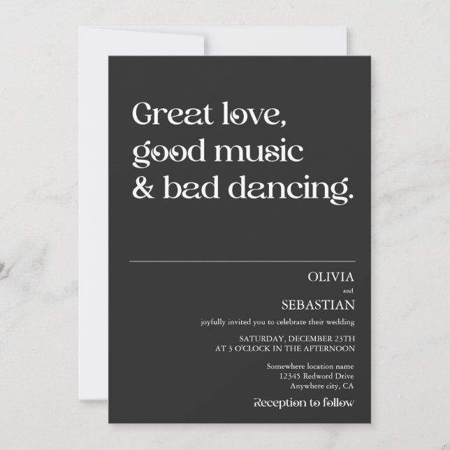 Modern nuny, minimalistisk typografi, svart Bröllo Inbjudningar (Framsida)