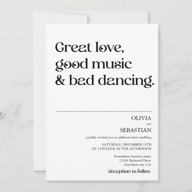 Modern nuny, minimalistisk typografi Vit Bröllop Inbjudningar (Framsida)