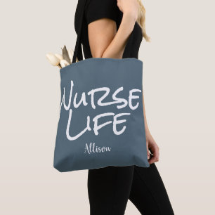 Modern Nurse Blue White Script Medical Monogram Tygkasse