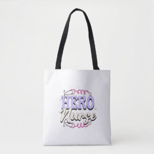 Modern NURSE HERO Violet on White Typography Tygkasse