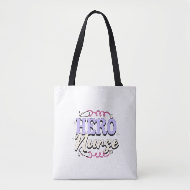 Modern NURSE HERO Violet on White Typography Tygkasse (Framsida)
