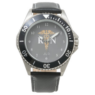 Modern Nurse RN Black Grått Monogram Manar Armbandsur