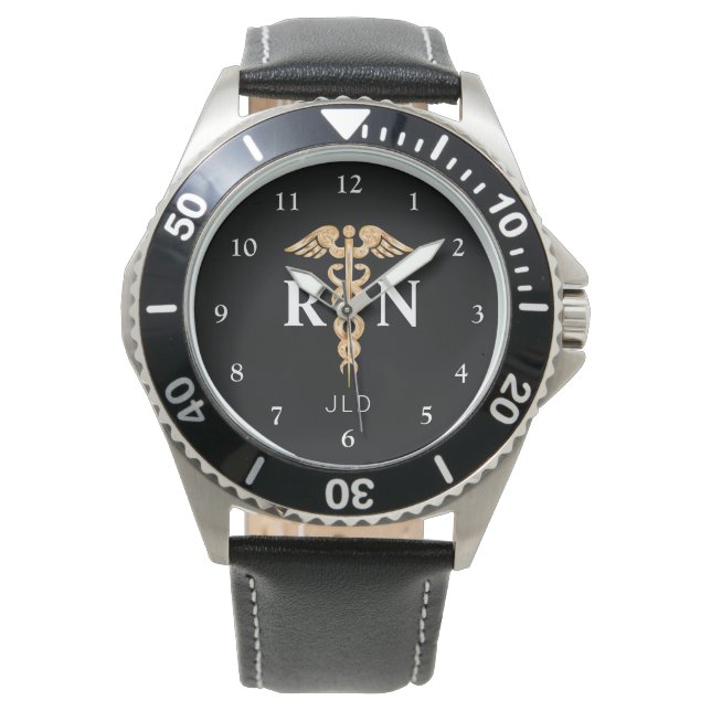 Modern Nurse RN Black Monogram Manar Watch Armbandsur (Framsida)
