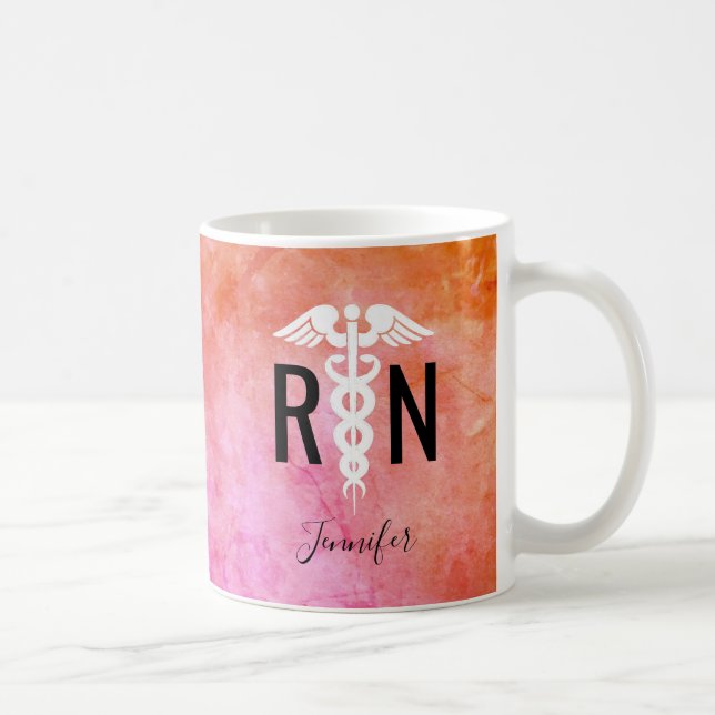 Modern Nurse RN Caduceus Colorful Ombre Namn Kaffemugg (Höger)