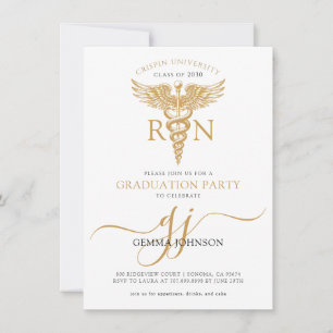 Modern Nurse Studentfest Guld Script Monogram Inbjudningar